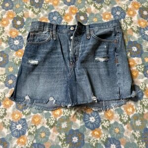 Free People High-waisted, distressed denim shorts raw hem Women's 28"